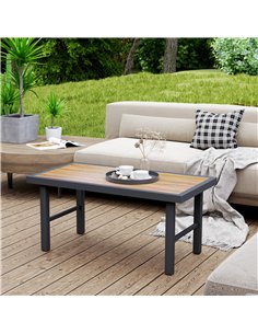 Outsunny Metal Garden Coffee Table, Outdoor Side Table with SPC Woodgrain Tabletop for Outside, Garden, Balcony, Porch, 100 x 53 2