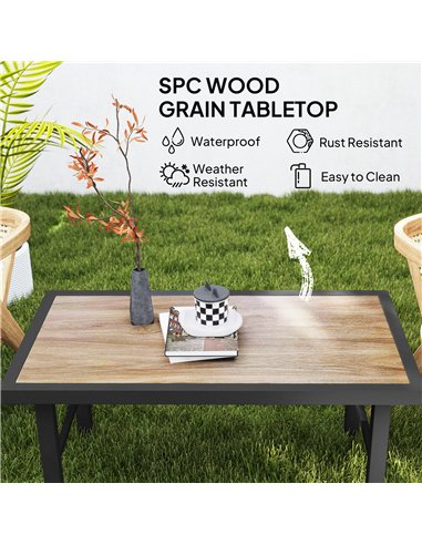 Outsunny Metal Garden Coffee Table, Outdoor Side Table with SPC Woodgrain Tabletop for Outside, Garden, Balcony, Porch, 100 x 53
