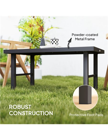 Outsunny Metal Garden Coffee Table, Outdoor Side Table with SPC Woodgrain Tabletop for Outside, Garden, Balcony, Porch, 100 x 53 - pic 126493 | FastDaddyshop