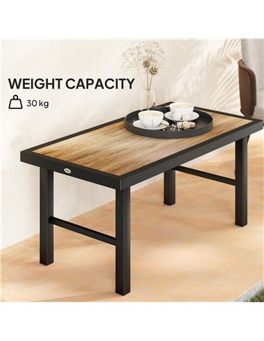 Outsunny Metal Garden Coffee Table, Outdoor Side Table with SPC Woodgrain Tabletop for Outside, Garden, Balcony, Porch, 100 x 53