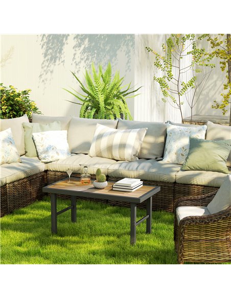 Outsunny Metal Garden Coffee Table, Outdoor Side Table with SPC Woodgrain Tabletop for Outside, Garden, Balcony, Porch, 100 x 53 - pic 126495 | FastDaddyshop