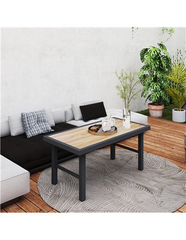 Outsunny Metal Garden Coffee Table, Outdoor Side Table with SPC Woodgrain Tabletop for Outside, Garden, Balcony, Porch, 100 x 53