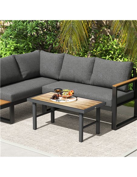 Outsunny Metal Garden Coffee Table, Outdoor Side Table with SPC Woodgrain Tabletop for Outside, Garden, Balcony, Porch, 100 x 53 - pic 126497 | FastDaddyshop