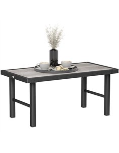 Outsunny Metal Garden Coffee Table, Outdoor Side Table with SPC Woodgrain Tabletop for Outside, Garden, Balcony, Porch, 100 x 53