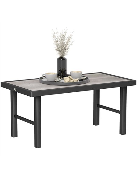Outsunny Metal Garden Coffee Table, Outdoor Side Table with SPC Woodgrain Tabletop for Outside, Garden, Balcony, Porch, 100 x 53 - pic 126498 | FastDaddyshop