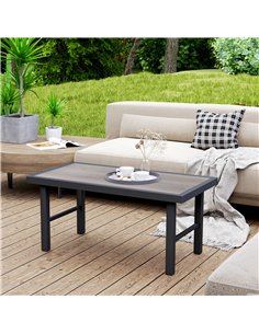 Outsunny Metal Garden Coffee Table, Outdoor Side Table with SPC Woodgrain Tabletop for Outside, Garden, Balcony, Porch, 100 x 53 2
