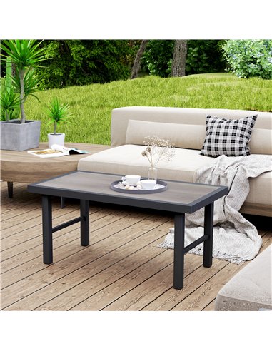 Outsunny Metal Garden Coffee Table, Outdoor Side Table with SPC Woodgrain Tabletop for Outside, Garden, Balcony, Porch, 100 x 53