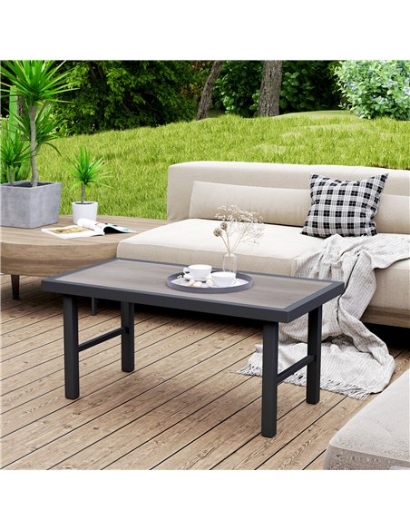 Outsunny Metal Garden Coffee Table, Outdoor Side Table with SPC Woodgrain Tabletop for Outside, Garden, Balcony, Porch, 100 x 53 - pic 126499 | FastDaddyshop