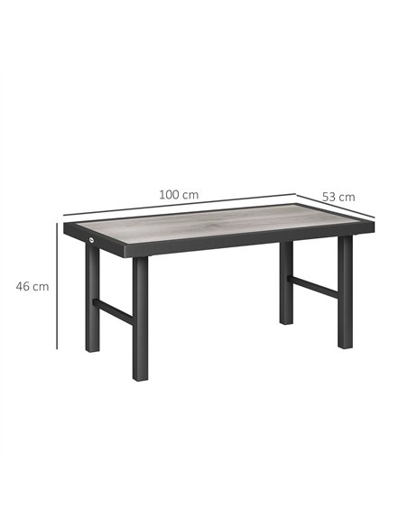 Outsunny Metal Garden Coffee Table, Outdoor Side Table with SPC Woodgrain Tabletop for Outside, Garden, Balcony, Porch, 100 x 53 - pic 126500 | FastDaddyshop