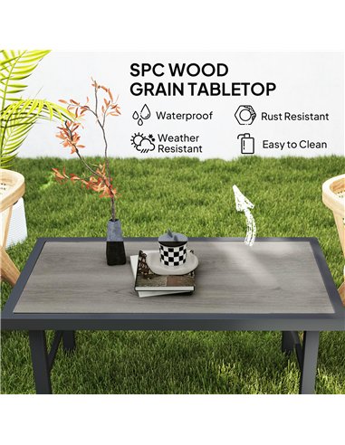 Outsunny Metal Garden Coffee Table, Outdoor Side Table with SPC Woodgrain Tabletop for Outside, Garden, Balcony, Porch, 100 x 53