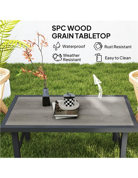 Outsunny Metal Garden Coffee Table, Outdoor Side Table with SPC Woodgrain Tabletop for Outside, Garden, Balcony, Porch, 100 x 53 - pic 126501 | FastDaddyshop