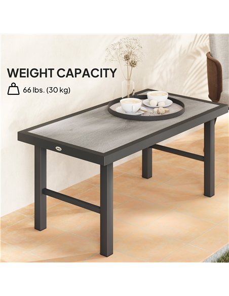 Outsunny Metal Garden Coffee Table, Outdoor Side Table with SPC Woodgrain Tabletop for Outside, Garden, Balcony, Porch, 100 x 53 - pic 126503 | FastDaddyshop