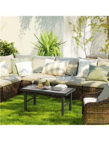 Outsunny Metal Garden Coffee Table, Outdoor Side Table with SPC Woodgrain Tabletop for Outside, Garden, Balcony, Porch, 100 x 53