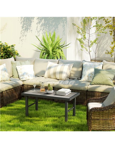 Outsunny Metal Garden Coffee Table, Outdoor Side Table with SPC Woodgrain Tabletop for Outside, Garden, Balcony, Porch, 100 x 53 - pic 126504 | FastDaddyshop