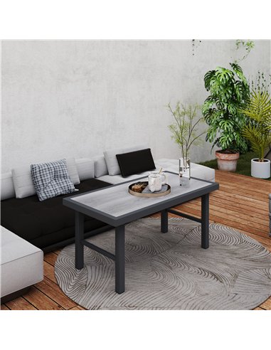 Outsunny Metal Garden Coffee Table, Outdoor Side Table with SPC Woodgrain Tabletop for Outside, Garden, Balcony, Porch, 100 x 53