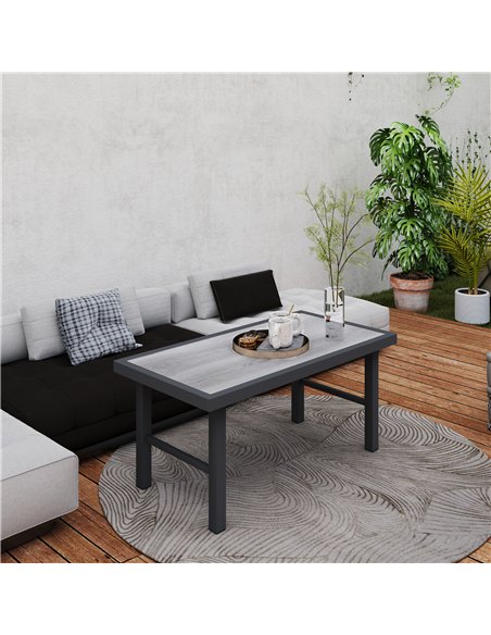 Outsunny Metal Garden Coffee Table, Outdoor Side Table with SPC Woodgrain Tabletop for Outside, Garden, Balcony, Porch, 100 x 53 - pic 126505 | FastDaddyshop
