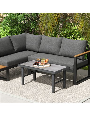 Outsunny Metal Garden Coffee Table, Outdoor Side Table with SPC Woodgrain Tabletop for Outside, Garden, Balcony, Porch, 100 x 53