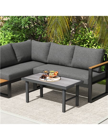 Outsunny Metal Garden Coffee Table, Outdoor Side Table with SPC Woodgrain Tabletop for Outside, Garden, Balcony, Porch, 100 x 53 - pic 126506 | FastDaddyshop