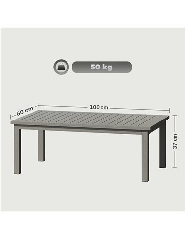 Outsunny 100cm x 60cm Aluminium Outdoor Coffee Table - Grey