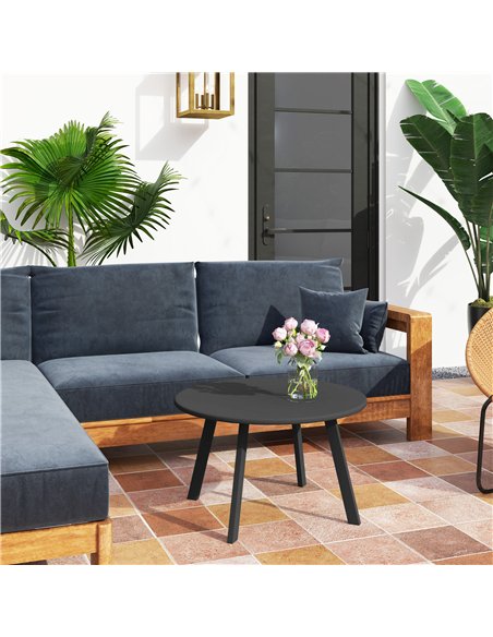 Outsunny 70cm Round Coffee Table, Outdoor Garden Table with Non-Slip Foot Pads and Metal Frame for Garden, Terrace, Balcony, Liv - pic 126517 | FastDaddyshop