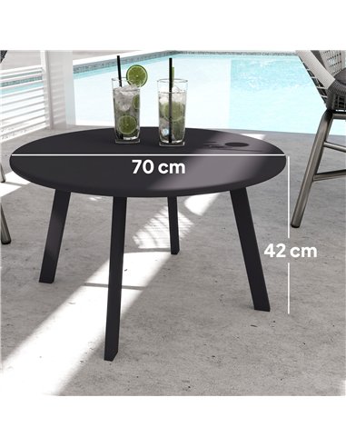 Outsunny 70cm Round Coffee Table, Outdoor Garden Table with Non-Slip Foot Pads and Metal Frame for Garden, Terrace, Balcony, Liv
