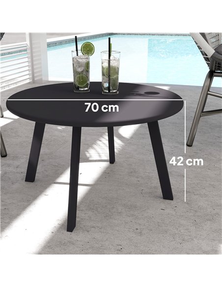 Outsunny 70cm Round Coffee Table, Outdoor Garden Table with Non-Slip Foot Pads and Metal Frame for Garden, Terrace, Balcony, Liv - pic 126518 | FastDaddyshop