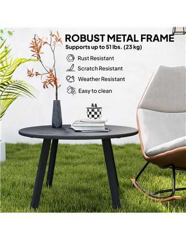 Outsunny 70cm Round Coffee Table, Outdoor Garden Table with Non-Slip Foot Pads and Metal Frame for Garden, Terrace, Balcony, Liv