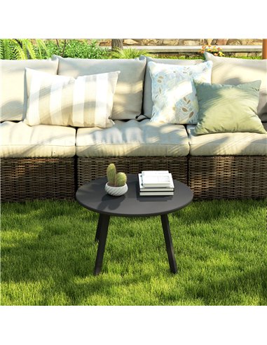 Outsunny 70cm Round Coffee Table, Outdoor Garden Table with Non-Slip Foot Pads and Metal Frame for Garden, Terrace, Balcony, Liv