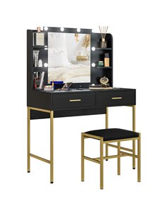 HOMCOM Dressing Table Set, with Storage and Stool - Black