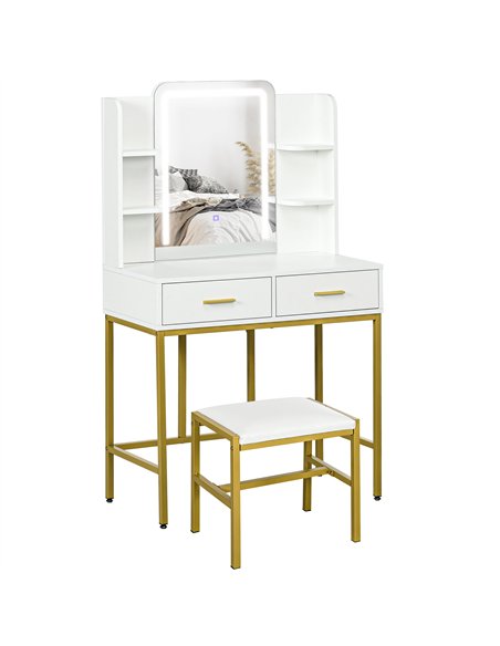 HOMCOM LED Light Dressing Table, with Stool - White - pic 126534 | FastDaddyshop