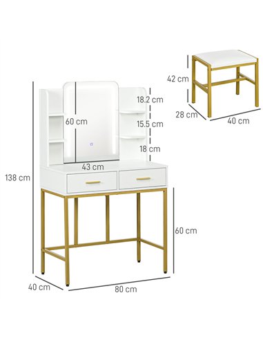 HOMCOM LED Light Dressing Table, with Stool - White