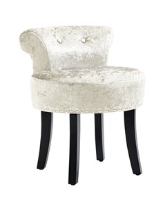 HOMCOM Dressing Table Stool with Rubber Wood Legs, Ice Velvet Vanity Stool for Living Room Bedroom, Beige