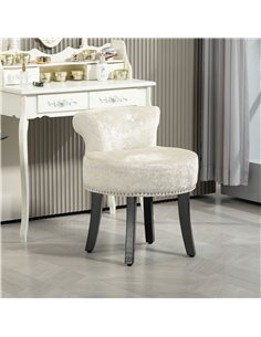HOMCOM Dressing Table Stool with Rubber Wood Legs, Ice Velvet Vanity Stool for Living Room Bedroom, Beige 2