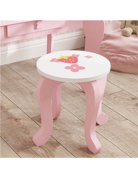 AIYAPLAY Kids Dressing Table Set, Vanity Table with Stool, Mirror, Drawer, Desktop Storage, Strawberry Theme, Pink - pic 126559 | FastDaddyshop