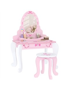 AIYAPLAY Kids Dressing Table Set, Vanity Table with Stool, Mirror, Drawer, Desktop Storage, Ballet Theme, Pink