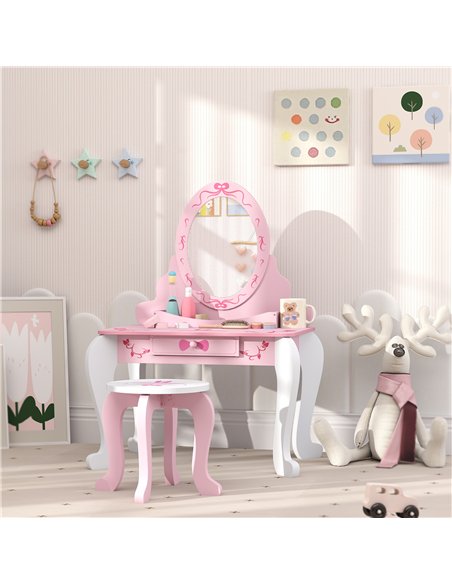 AIYAPLAY Kids Dressing Table Set, Vanity Table with Stool, Mirror, Drawer, Desktop Storage, Ballet Theme, Pink - pic 126567 | FastDaddyshop