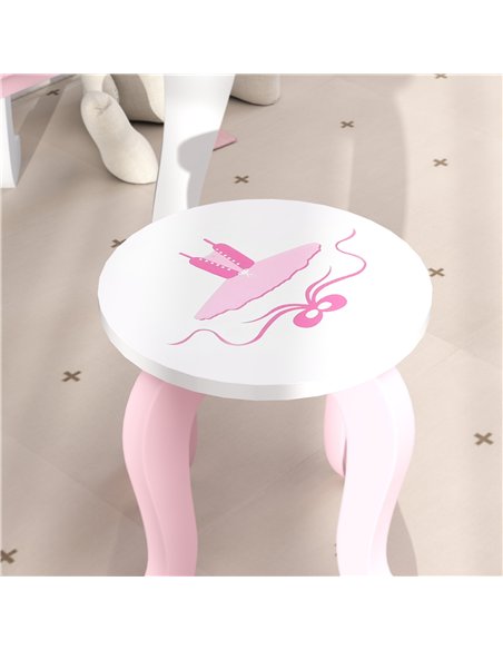 AIYAPLAY Kids Dressing Table Set, Vanity Table with Stool, Mirror, Drawer, Desktop Storage, Ballet Theme, Pink - pic 126568 | FastDaddyshop