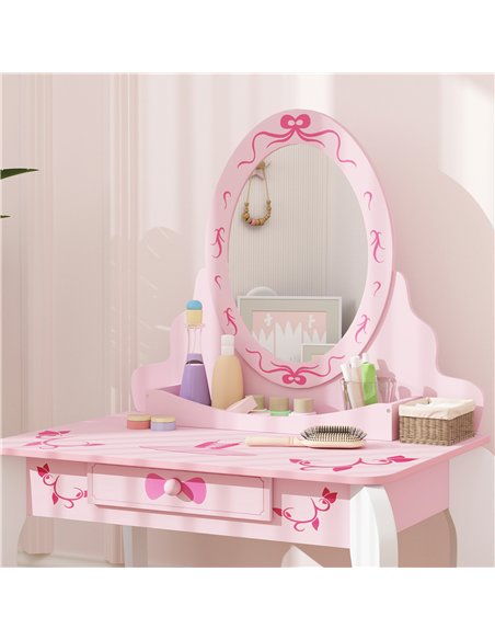 AIYAPLAY Kids Dressing Table Set, Vanity Table with Stool, Mirror, Drawer, Desktop Storage, Ballet Theme, Pink - pic 126569 | FastDaddyshop