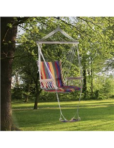 Outsunny Outdoor Hammock, Hanging Rope Chair with Footrest and Armrest, Red 2