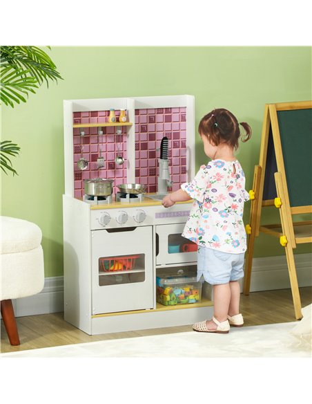 AIYAPLAY Kids Play Kitchen, Pretend Play Kitchen with Realistic Oven, Stove, Sink, Kitchen Accessories, White - pic 126580 | FastDaddyshop