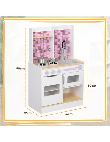 AIYAPLAY Kids Play Kitchen, Pretend Play Kitchen with Realistic Oven, Stove, Sink, Kitchen Accessories, White