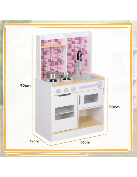 AIYAPLAY Kids Play Kitchen, Pretend Play Kitchen with Realistic Oven, Stove, Sink, Kitchen Accessories, White - pic 126581 | FastDaddyshop