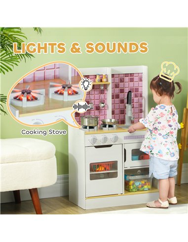 AIYAPLAY Kids Play Kitchen, Pretend Play Kitchen with Realistic Oven, Stove, Sink, Kitchen Accessories, White