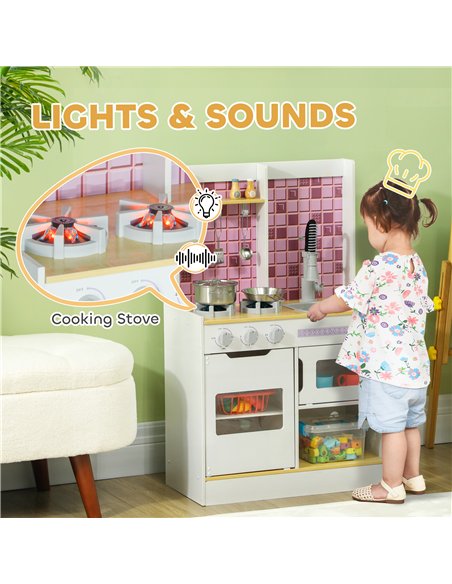 AIYAPLAY Kids Play Kitchen, Pretend Play Kitchen with Realistic Oven, Stove, Sink, Kitchen Accessories, White - pic 126582 | FastDaddyshop