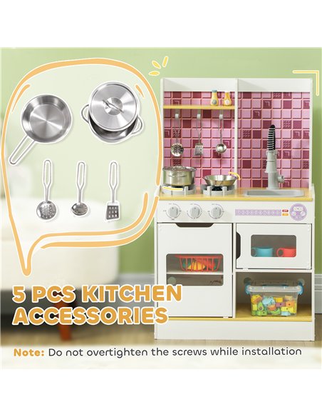 AIYAPLAY Kids Play Kitchen, Pretend Play Kitchen with Realistic Oven, Stove, Sink, Kitchen Accessories, White - pic 126584 | FastDaddyshop