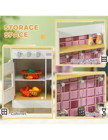 AIYAPLAY Kids Play Kitchen, Pretend Play Kitchen with Realistic Oven, Stove, Sink, Kitchen Accessories, White