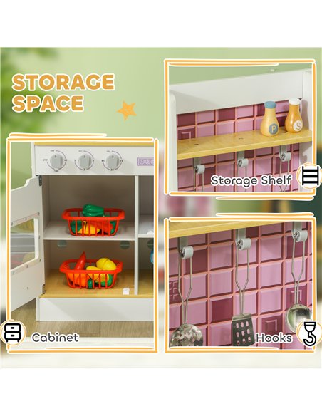 AIYAPLAY Kids Play Kitchen, Pretend Play Kitchen with Realistic Oven, Stove, Sink, Kitchen Accessories, White - pic 126585 | FastDaddyshop