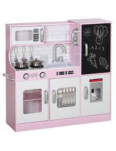 AIYAPLAY Pretend Play Kitchen, Kids Kitchen Playset w/ Toy Phone, Chalkboard, Microwave, Cooking Stove, Sink