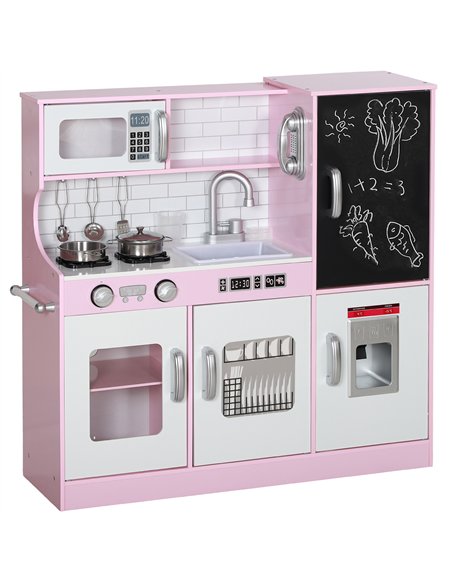AIYAPLAY Pretend Play Kitchen, Kids Kitchen Playset w/ Toy Phone, Chalkboard, Microwave, Cooking Stove, Sink - pic 126588 | FastDaddyshop
