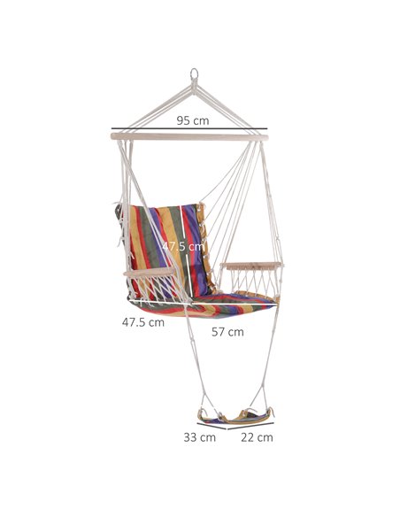 Outsunny Outdoor Hammock Hanging Rope Chair Garden Yard Patio Swing Seat Wooden w/ Footrest Armrest Cotton Cloth (Red) - pic 12659 | FastDaddyshop
